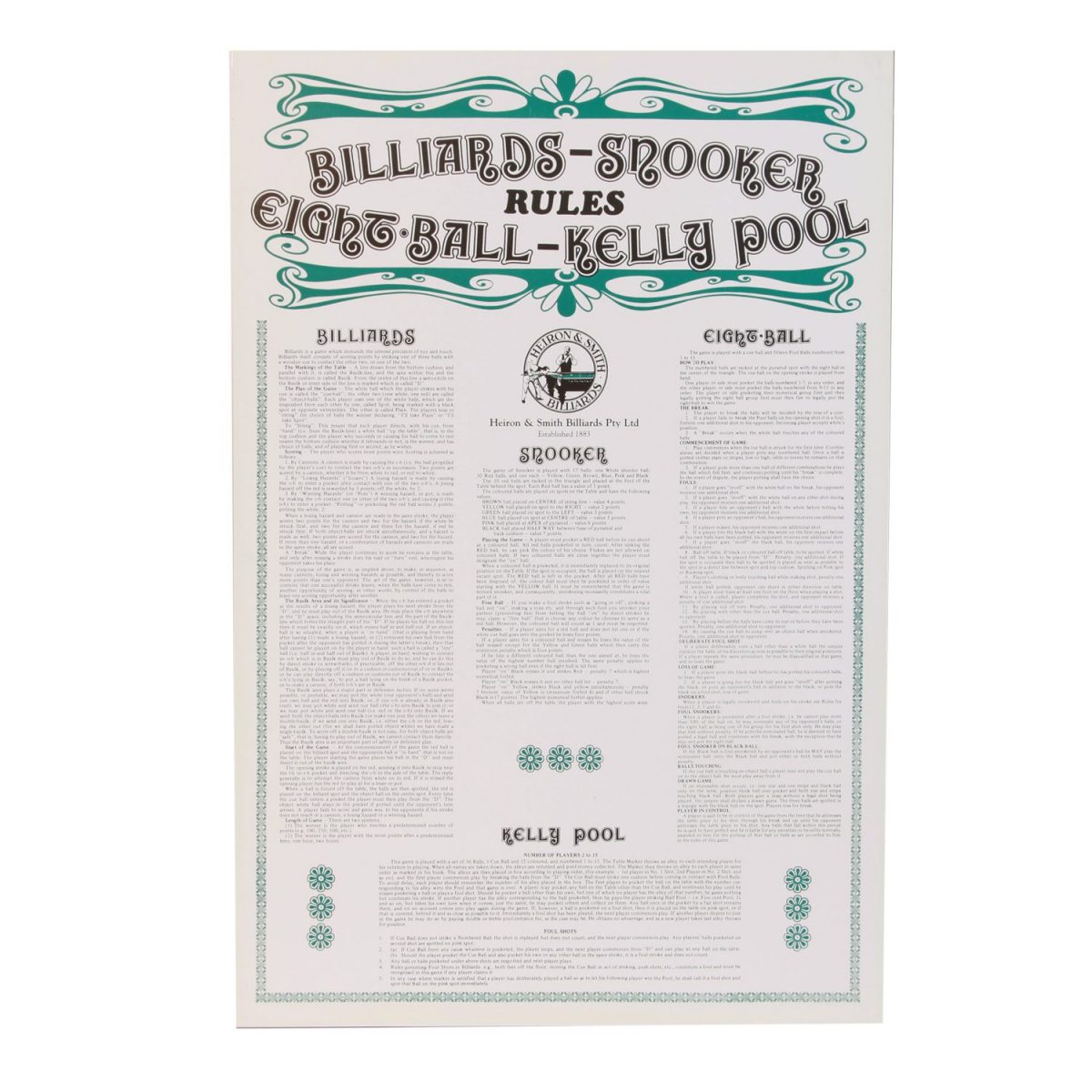 Rules Poster Alcocks Billiard Tables